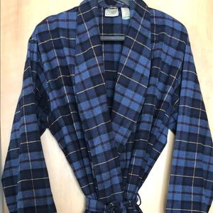 Mens Land’s End 100% Cotton Plaid Knee Length Robe Large New Condition